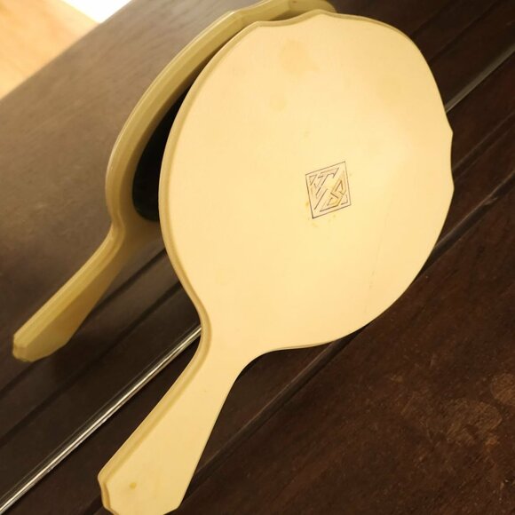 Vintage Art Deco Du Barry Py-Ra-Lin Ivory Celluloid Hand Held Beveled Mirror 10" - Picture 4 of 11